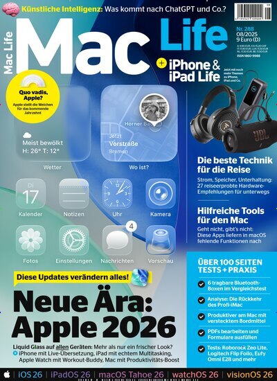 Titelbild der Ausgabe 8/2025 von Mac Life. Diese Zeitschrift und viele weitere Computerzeitschriften, Tabletmagazine und Smartphonemagazine als Abo oder epaper bei United Kiosk online kaufen.