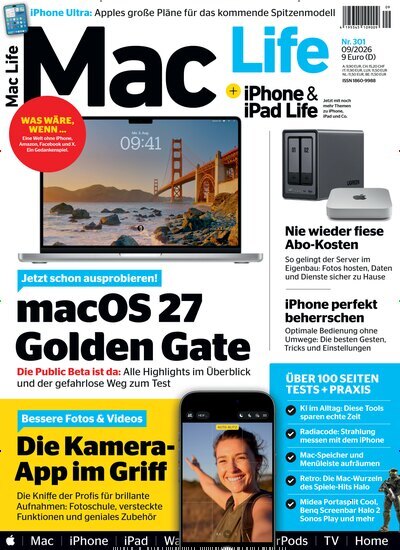 Titelbild der Ausgabe 9/2026 von Mac Life. Diese Zeitschrift und viele weitere Computerzeitschriften, Tabletmagazine und Smartphonemagazine als Abo oder epaper bei United Kiosk online kaufen.