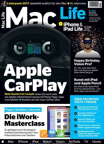 Titelbild der Ausgabe 10/2025 von Mac Life. Diese Zeitschrift und viele weitere Computerzeitschriften, Tabletmagazine und Smartphonemagazine als Abo oder epaper bei United Kiosk online kaufen.