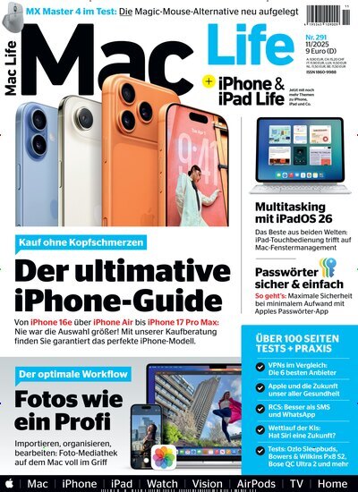 Titelbild der Ausgabe 11/2025 von Mac Life. Diese Zeitschrift und viele weitere Computerzeitschriften, Tabletmagazine und Smartphonemagazine als Abo oder epaper bei United Kiosk online kaufen.