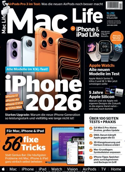 Titelbild der Ausgabe 12/2025 von Mac Life. Diese Zeitschrift und viele weitere Computerzeitschriften, Tabletmagazine und Smartphonemagazine als Abo oder epaper bei United Kiosk online kaufen.