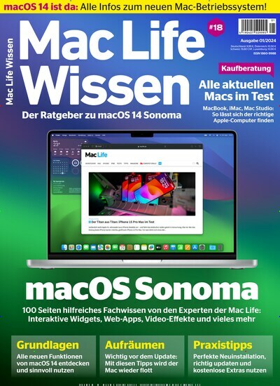 Titelbild der Ausgabe 1/2024 von Mac Life Wissen. Diese Zeitschrift und viele weitere Computerzeitschriften, Tabletmagazine und Smartphonemagazine als Abo oder epaper bei United Kiosk online kaufen.