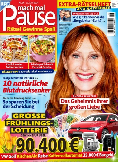 Titelbild der Ausgabe 16/2024 von mach mal Pause. Diese Zeitschrift und viele weitere Frauenzeitschriften als Abo oder epaper bei United Kiosk online kaufen.