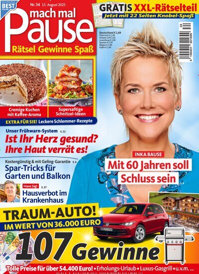 Titelbild der Ausgabe 34/2025 von mach mal Pause. Diese Zeitschrift und viele weitere Frauenzeitschriften als Abo oder epaper bei United Kiosk online kaufen.