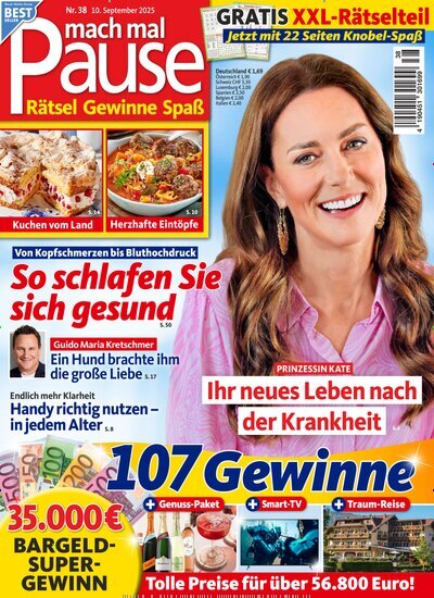 Titelbild der Ausgabe 38/2025 von mach mal Pause. Diese Zeitschrift und viele weitere Frauenzeitschriften als Abo oder epaper bei United Kiosk online kaufen.