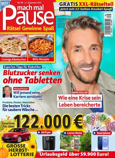 Titelbild der Ausgabe 39/2025 von mach mal Pause. Diese Zeitschrift und viele weitere Frauenzeitschriften als Abo oder epaper bei United Kiosk online kaufen.