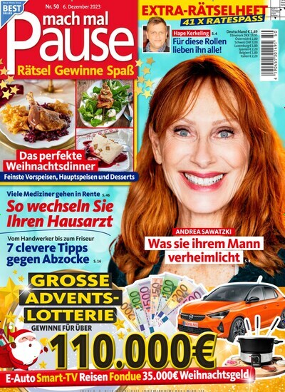 Titelbild der Ausgabe 50/2023 von mach mal Pause. Diese Zeitschrift und viele weitere Frauenzeitschriften als Abo oder epaper bei United Kiosk online kaufen.