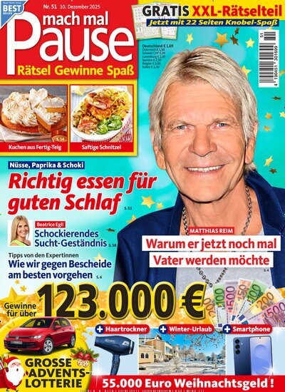 Titelbild der Ausgabe 51/2025 von mach mal Pause. Diese Zeitschrift und viele weitere Frauenzeitschriften als Abo oder epaper bei United Kiosk online kaufen.