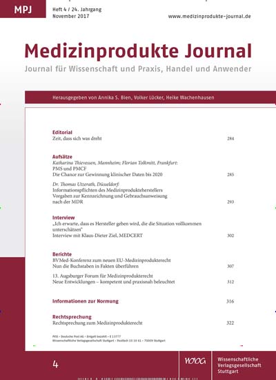 Medizinprodukte Journal aktuelles Titelbild Ausgabe 4/2017 Aktuelles Titelbild von Medizinprodukte Journal. In der Ausgabe 4/2017 geht es um die Themen: PMS und PMCF - Die Chance zur Gewinnung klinischer Daten bis 2020. Lesen Sie gerne Pflegezeitschriften und medizinische Fachzeitschriften? Dann empfehlen wir Ihnen Medizinprodukte Journal als Abo oder Geschenkabo.