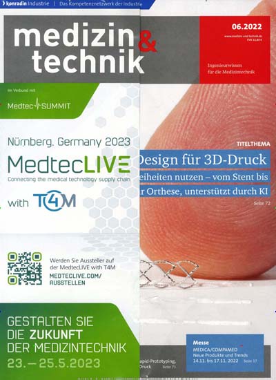 Titelbild der Ausgabe 6/2022 von medizin&technik. Diese Zeitschrift und viele weitere Pflegezeitschriften und medizinische Fachzeitschriften als Abo oder epaper bei United Kiosk online kaufen.