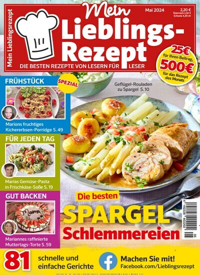 Titelbild der Ausgabe 5/2024 von Mein Lieblings-Rezept. Diese Zeitschrift und viele weitere Kochzeitschriften und Backzeitschriften als Abo oder epaper bei United Kiosk online kaufen.