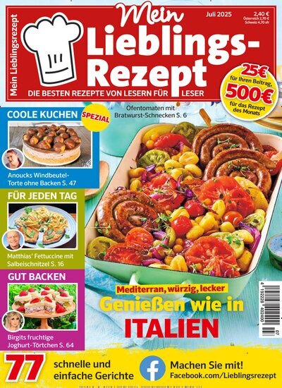 Titelbild der Ausgabe 7/2025 von Mein Lieblings-Rezept. Diese Zeitschrift und viele weitere Kochzeitschriften und Backzeitschriften als Abo oder epaper bei United Kiosk online kaufen.