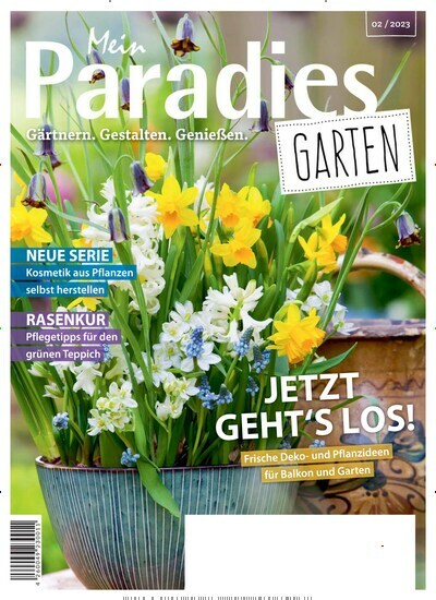 Titelbild der Ausgabe 2/2023 von Mein Paradies Garten. Diese Zeitschrift und viele weitere Gartenzeitschriften und Wohnzeitschriften als Abo oder epaper bei United Kiosk online kaufen.