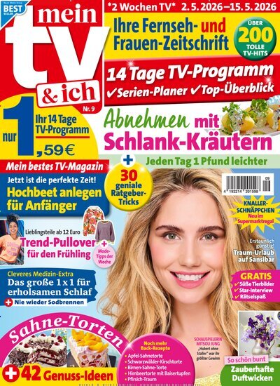 Titelbild der Ausgabe 9/2026 von Mein TV & ich. Diese Zeitschrift und viele weitere Programmzeitschriften als Abo oder epaper bei United Kiosk online kaufen.