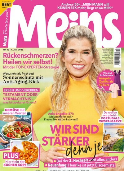 Titelbild der Ausgabe 13/2023 von Meins. Diese Zeitschrift und viele weitere Frauenzeitschriften als Abo oder epaper bei United Kiosk online kaufen.