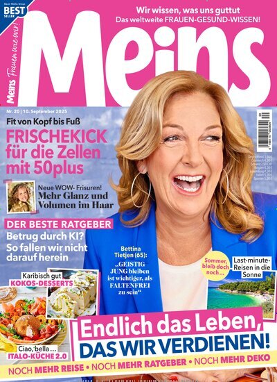 Titelbild der Ausgabe 20/2025 von Meins. Diese Zeitschrift und viele weitere Frauenzeitschriften als Abo oder epaper bei United Kiosk online kaufen.