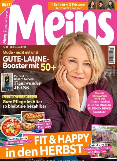 Titelbild der Ausgabe 23/2025 von Meins. Diese Zeitschrift und viele weitere Frauenzeitschriften als Abo oder epaper bei United Kiosk online kaufen.