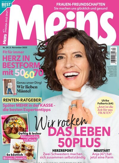 Titelbild der Ausgabe 24/2025 von Meins. Diese Zeitschrift und viele weitere Frauenzeitschriften als Abo oder epaper bei United Kiosk online kaufen.