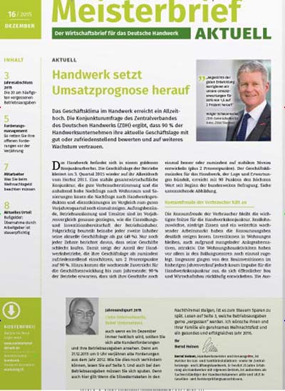 Titelbild der Ausgabe 16/2015 von Meisterbrief aktuell. Diese Zeitschrift und viele weitere Businessmagazine als Abo oder epaper bei United Kiosk online kaufen.