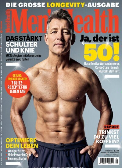 Titelbild der Ausgabe 9/2025 von Mens Health. Diese Zeitschrift und viele weitere Lifestylemagazine und Peoplemagazine als Abo oder epaper bei United Kiosk online kaufen.