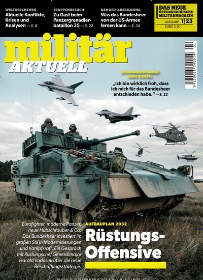 Titelbild der Ausgabe 1/2023 von Militär Aktuell. Diese Zeitschrift und viele weitere Reisemagazine, Freizeitmagazine und Wissensmagazine als Abo oder epaper bei United Kiosk online kaufen.