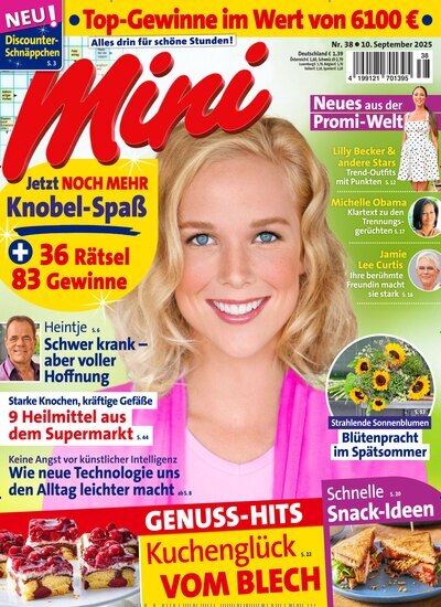 Titelbild der Ausgabe 38/2025 von Mini. Diese Zeitschrift und viele weitere Frauenzeitschriften als Abo oder epaper bei United Kiosk online kaufen.