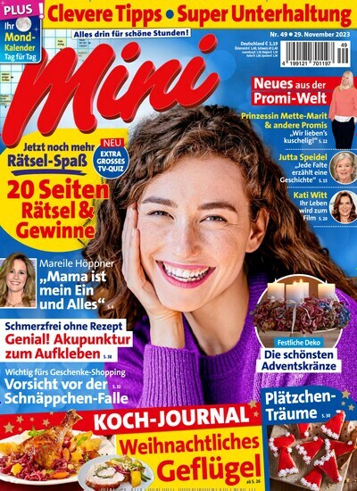 Titelbild der Ausgabe 49/2023 von Mini. Diese Zeitschrift und viele weitere Frauenzeitschriften als Abo oder epaper bei United Kiosk online kaufen.