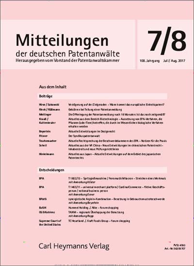 Titelbild der Ausgabe 4/2021 von Mitteilungen der deutschen Patentanwälte. Diese Zeitschrift und viele weitere Jurazeitschriften und Zeitschriften für Verwaltung als Abo oder epaper bei United Kiosk online kaufen.