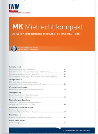 Titelbild der Ausgabe 4/2021 von MK Mietrecht kompakt. Diese Zeitschrift und viele weitere Jurazeitschriften und Zeitschriften für Verwaltung als Abo oder epaper bei United Kiosk online kaufen.