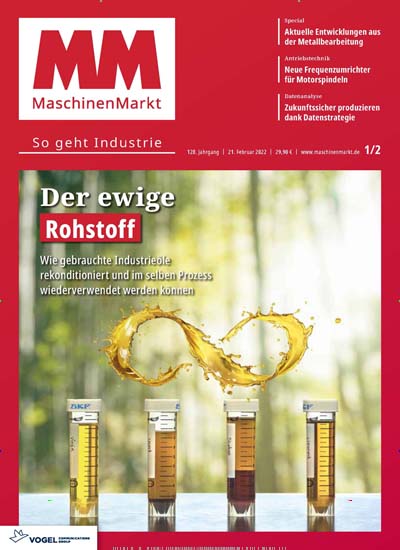 Titelbild der Ausgabe 2/2022 von MM MaschinenMarkt. Diese Zeitschrift und viele weitere Industriemagazine und Handwerkmagazine als Abo oder epaper bei United Kiosk online kaufen.