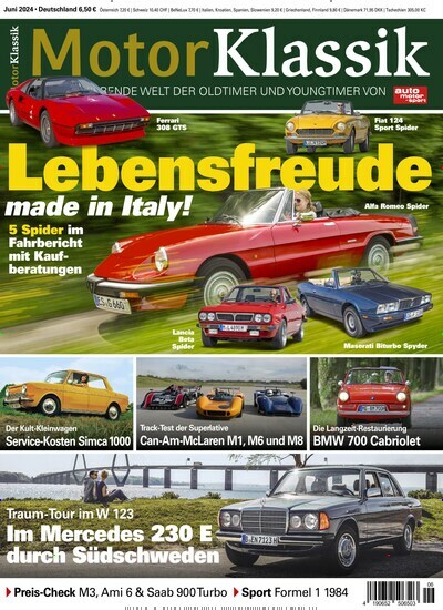 Titelbild der Ausgabe 6/2024 von Motor Klassik. Diese Zeitschrift und viele weitere Automagazine und Motorradzeitschriften als Abo oder epaper bei United Kiosk online kaufen.