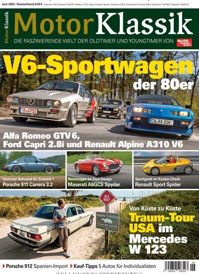 Titelbild der Ausgabe 6/2025 von Motor Klassik. Diese Zeitschrift und viele weitere Automagazine und Motorradzeitschriften als Abo oder epaper bei United Kiosk online kaufen.