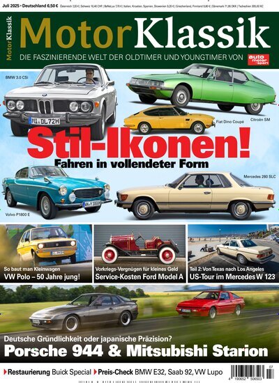 Titelbild der Ausgabe 7/2025 von Motor Klassik. Diese Zeitschrift und viele weitere Automagazine und Motorradzeitschriften als Abo oder epaper bei United Kiosk online kaufen.