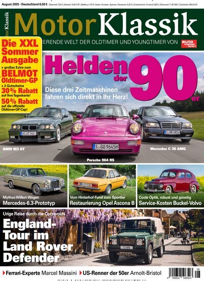 Titelbild der Ausgabe 8/2025 von Motor Klassik. Diese Zeitschrift und viele weitere Automagazine und Motorradzeitschriften als Abo oder epaper bei United Kiosk online kaufen.