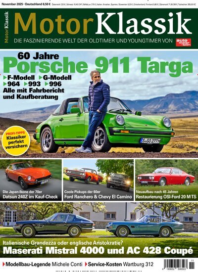 Titelbild der Ausgabe 11/2025 von Motor Klassik. Diese Zeitschrift und viele weitere Automagazine und Motorradzeitschriften als Abo oder epaper bei United Kiosk online kaufen.