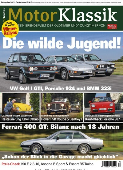 Titelbild der Ausgabe 12/2023 von Motor Klassik. Diese Zeitschrift und viele weitere Automagazine und Motorradzeitschriften als Abo oder epaper bei United Kiosk online kaufen.