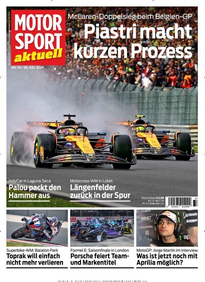Titelbild der Ausgabe 33/2025 von Motor Sport aktuell. Diese Zeitschrift und viele weitere Automagazine und Motorradzeitschriften als Abo oder epaper bei United Kiosk online kaufen.