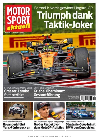 Titelbild der Ausgabe 34/2025 von Motor Sport aktuell. Diese Zeitschrift und viele weitere Automagazine und Motorradzeitschriften als Abo oder epaper bei United Kiosk online kaufen.