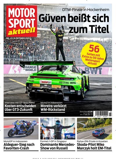 Titelbild der Ausgabe 43/2025 von Motor Sport aktuell. Diese Zeitschrift und viele weitere Automagazine und Motorradzeitschriften als Abo oder epaper bei United Kiosk online kaufen.