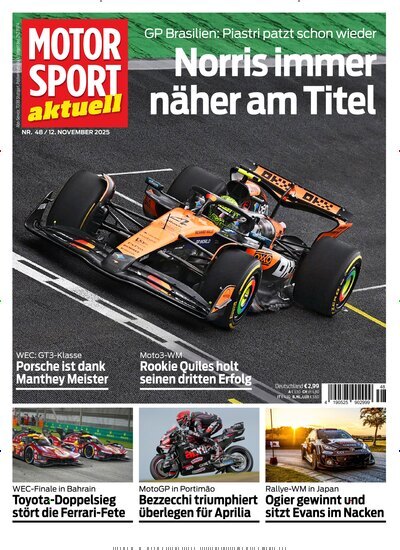 Titelbild der Ausgabe 48/2025 von Motor Sport aktuell. Diese Zeitschrift und viele weitere Automagazine und Motorradzeitschriften als Abo oder epaper bei United Kiosk online kaufen.
