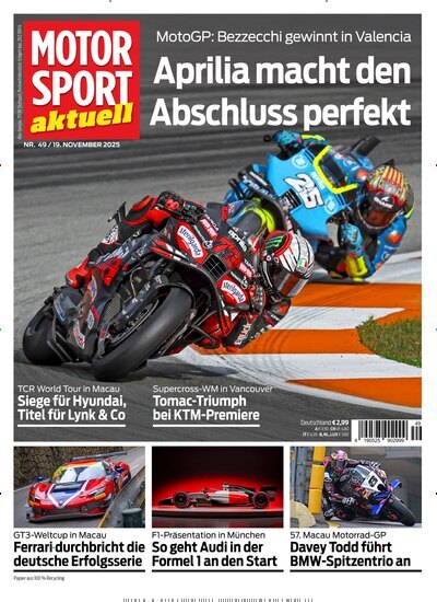 Titelbild der Ausgabe 49/2025 von Motor Sport aktuell. Diese Zeitschrift und viele weitere Automagazine und Motorradzeitschriften als Abo oder epaper bei United Kiosk online kaufen.