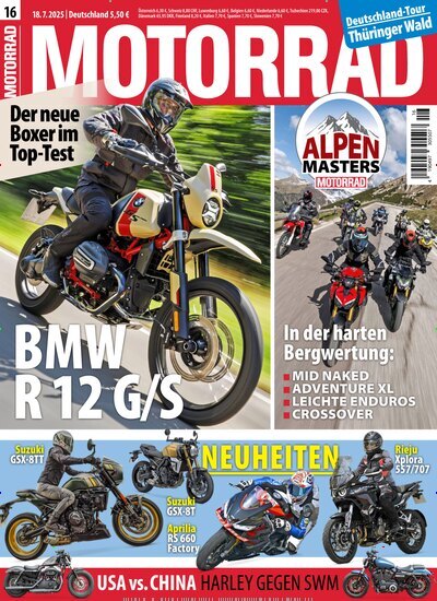 Titelbild der Ausgabe 16/2025 von Motorrad. Diese Zeitschrift und viele weitere Automagazine und Motorradzeitschriften als Abo oder epaper bei United Kiosk online kaufen.