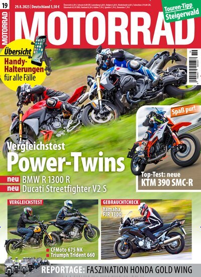 Titelbild der Ausgabe 19/2025 von Motorrad. Diese Zeitschrift und viele weitere Automagazine und Motorradzeitschriften als Abo oder epaper bei United Kiosk online kaufen.