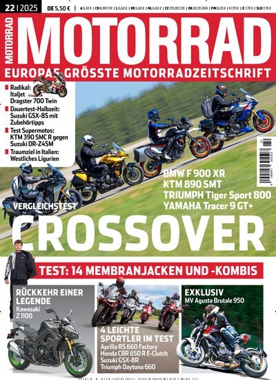 Titelbild der Ausgabe 22/2025 von Motorrad. Diese Zeitschrift und viele weitere Automagazine und Motorradzeitschriften als Abo oder epaper bei United Kiosk online kaufen.