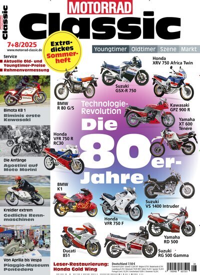 Titelbild der Ausgabe 8/2025 von Motorrad Classic. Diese Zeitschrift und viele weitere Automagazine und Motorradzeitschriften als Abo oder epaper bei United Kiosk online kaufen.