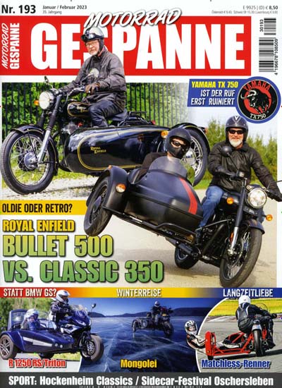 Titelbild der Ausgabe 193/2023 von Motorrad Gespanne. Diese Zeitschrift und viele weitere Automagazine und Motorradzeitschriften als Abo oder epaper bei United Kiosk online kaufen.