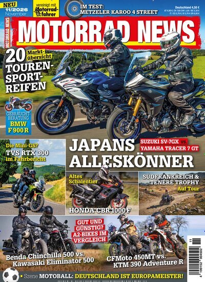 Titelbild der Ausgabe 11/2026 von Motorrad News. Diese Zeitschrift und viele weitere Automagazine und Motorradzeitschriften als Abo oder epaper bei United Kiosk online kaufen.