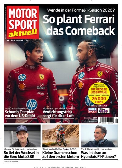 Titelbild der Ausgabe 4/2026 von MotorSport aktuell. Diese Zeitschrift und viele weitere Automagazine und Motorradzeitschriften als Abo oder epaper bei United Kiosk online kaufen.