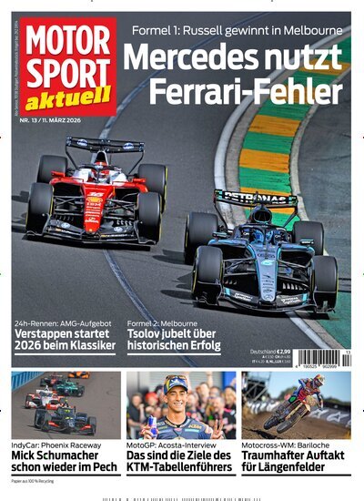 Titelbild der Ausgabe 13/2026 von MotorSport aktuell. Diese Zeitschrift und viele weitere Automagazine und Motorradzeitschriften als Abo oder epaper bei United Kiosk online kaufen.