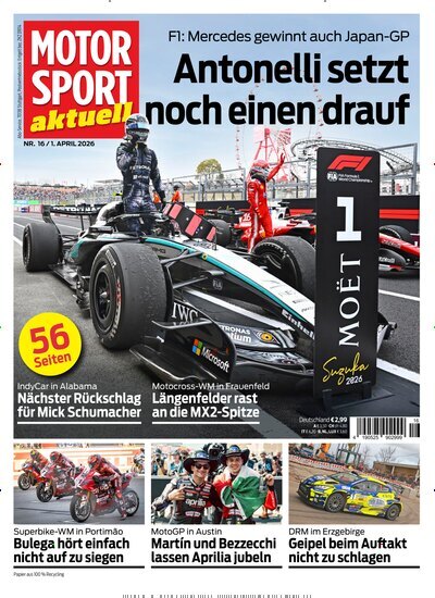 Titelbild der Ausgabe 16/2026 von MotorSport aktuell. Diese Zeitschrift und viele weitere Automagazine und Motorradzeitschriften als Abo oder epaper bei United Kiosk online kaufen.